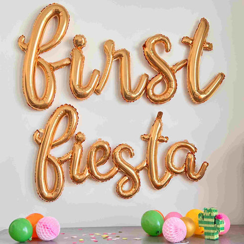 FIRST FIESTA Balloon Letter Banner | Gold | Silver | Rose Gold