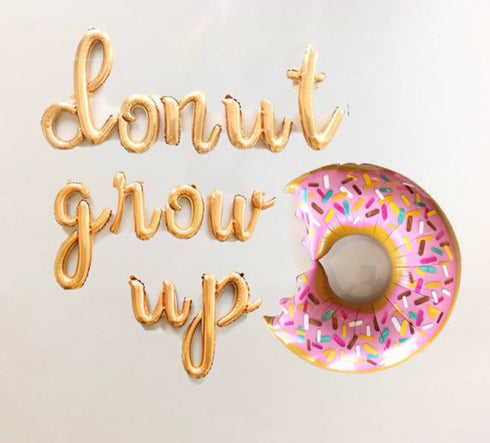 Donut Grow Up Script Letter Balloon Kit l Silver l Gold l Rose Gold