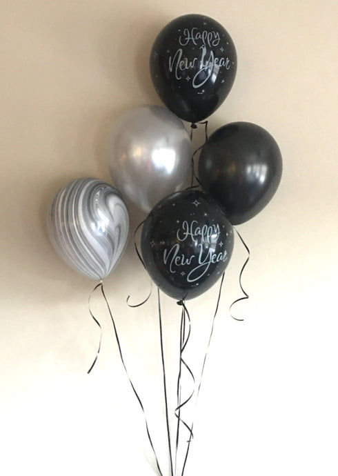 Happy New Year Black Marble Balloon Bouquet | Set 5