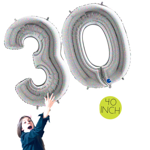 Silver Number 30 Balloons | 40 INCH
