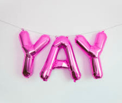 YAY Letter Balloon Kit | Silver | Gold | Rose Gold | Pink | Blue