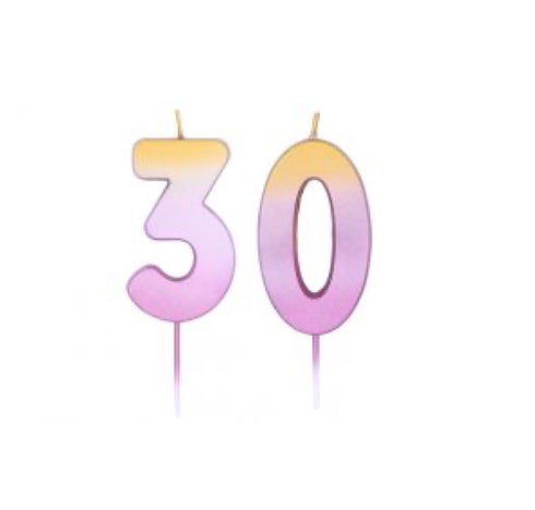 Number 30 Rose Gold Pink Ombre Party Candles
