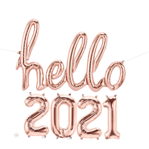 Hello 2021 Balloons - Rose Gold - Gold - Silver