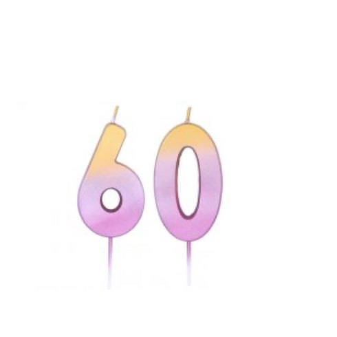 Number 60 Rose Gold Pink Ombre Party Cake Candles