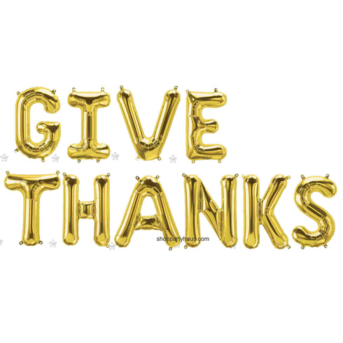 GIVE THANKS Letter Balloon Banner | Silver | Gold | Rose Gold | Pink | Blue