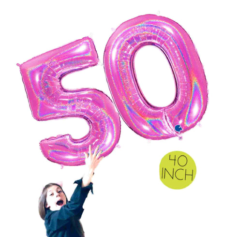Glitter Fuchsia Pink Number 50 Balloons | 40 INCH