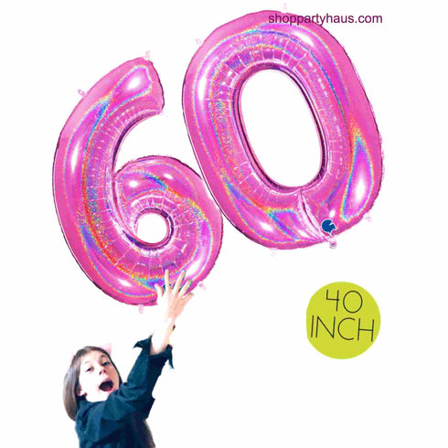 Glitter Fuchsia Pink Number 60 Balloons | 40 INCH