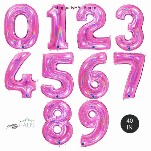 40 INCH | Glitter Fuchsia Pink Number Balloons