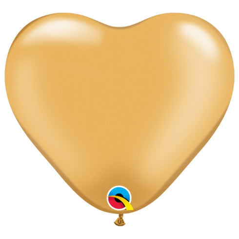 Metallic Gold Heart Latex Balloons | 6 INCH | Qualatex | Package 10
