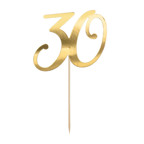 Number 30 Cake Topper | Metallic Gold