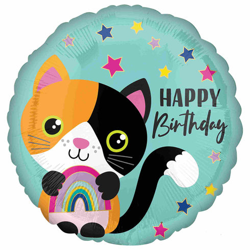 Calico Party Cat Happy Birthday Foil Balloons | Round 18 INCH