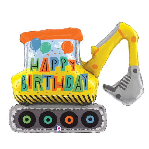 Happy Birthday Yellow Construction Digger Balloons | 31 Inch