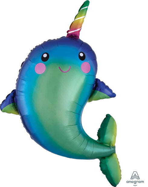 Narwhal Balloon | Blue | 39 INCH