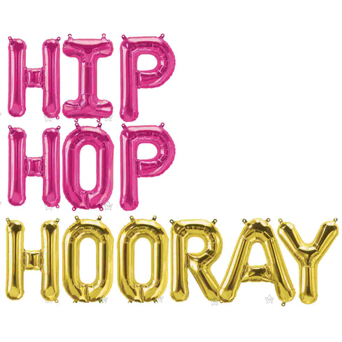 HIP HOP HOORAY Letter Balloon Banner | Gold | Rose Gold | Silver | Blue | Pink