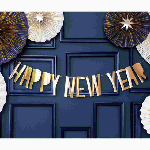 Happy New Year Metallic Gold Paper Banner | Small