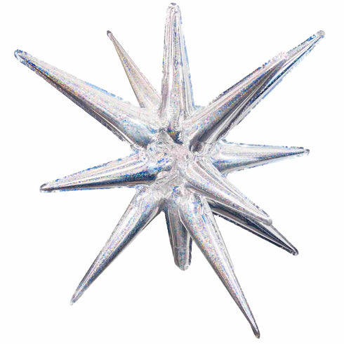 Holographic Silver Starburst All In One Foil Balloon | 22 Inch | Air Fill Only