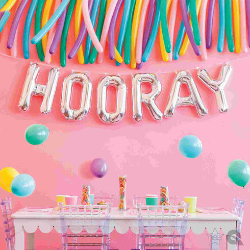 HOORAY Letter Balloon Banner | Gold | Rose Gold | Silver | Blue | Pink