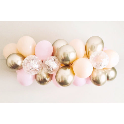 Latex Balloon Garland | Blush Pink with Hand Cut Gold Glitter Confetti