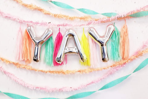 YAY Letter Balloon Kit | Silver | Gold | Rose Gold | Pink | Blue