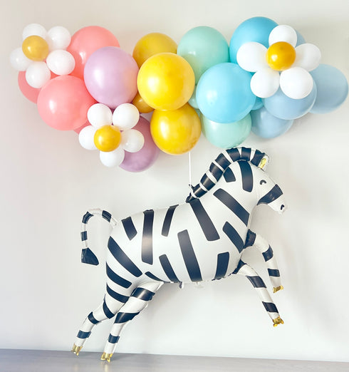Zebras and Daisies Latex Balloon Garlands | Pastel Rainbow