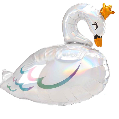 Iridescent White Swan Balloons with Gold Crown | 29 INCH