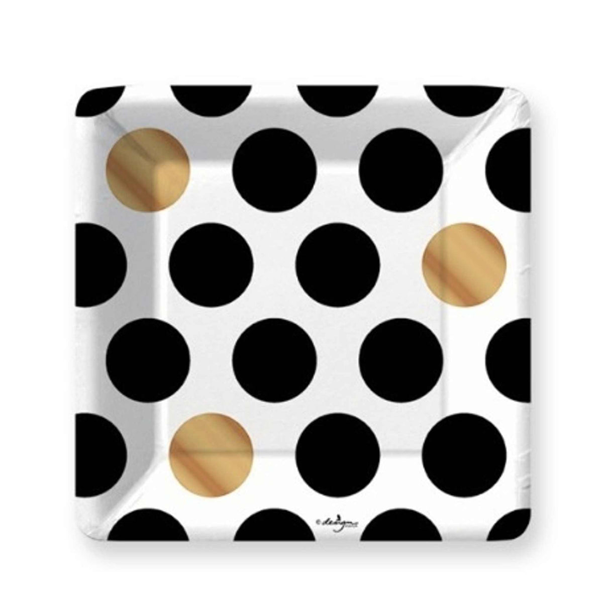 Gold Foil Polka Dots Disposable Thick Paper Plates For Cake And