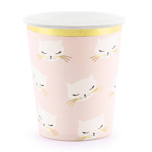 Pretty Blush Pink and Gold Cat Paper Cups | Set 6
