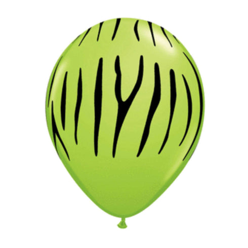 Lime Green With Black Zebra Stripes Printed Latex Balloons | Set 6