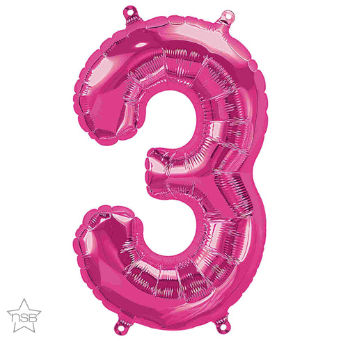 Magenta Pink Number 3 Balloons | 34 Inch | Northstar
