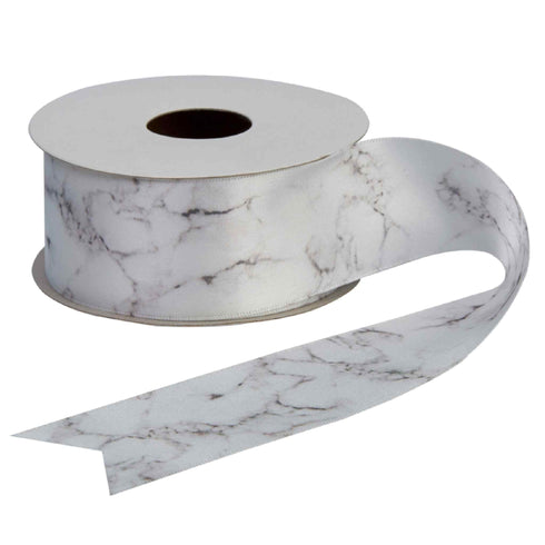 White Marble Printed Ribbon | 8 Foot Roll