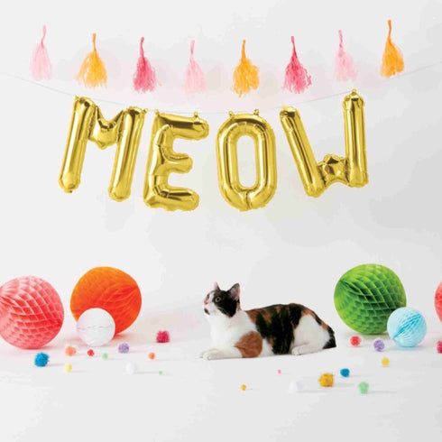 Meow Letter Balloon Banner | Gold | Silver | Rose Gold | Blue | Pink