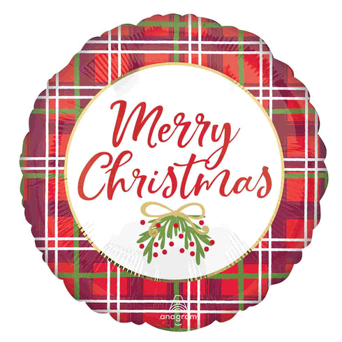 Plaid Christmas Round Foil Balloon | 18 INCH