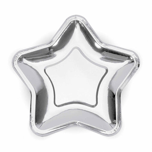 Metallic Silver Star Paper Plates | Small