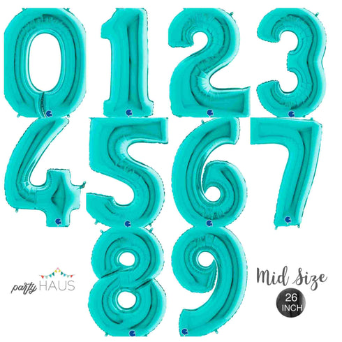 26 INCH | Teal Blue Number Balloons