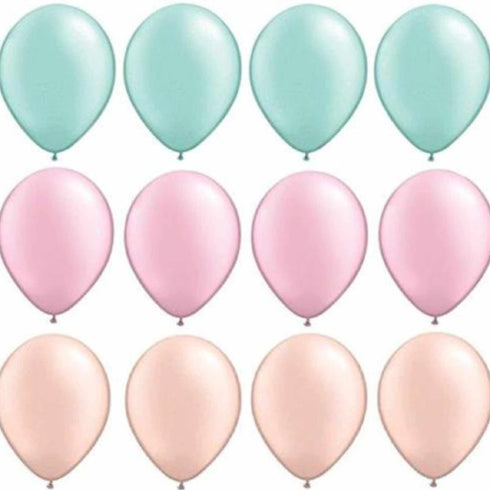 Pearl Pastel Mint Peach and Pink Latex Balloon Mix | Package 12