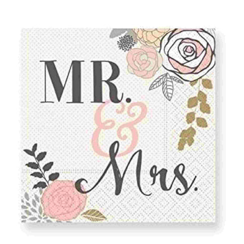 Mr. and Mrs. Floral Paper Napkins | Beverage | Package 20