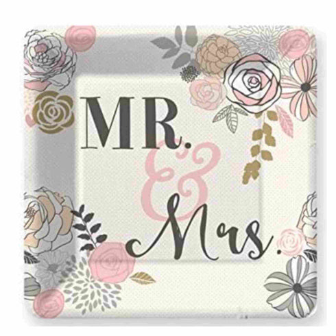 Mr and Mrs Floral Dessert Paper Plates | Package 8