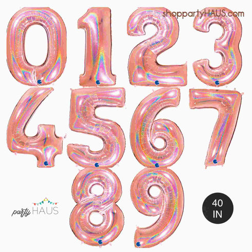 40 INCH | Glitter Rose Gold Number Balloons
