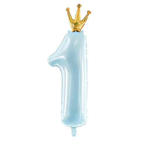 Light Blue Number 1 Crown Balloons | 39 INCH