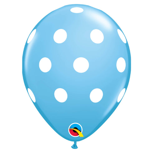 Pale Blue Polka Dot Latex Balloons | 11 INCH | Qualatex | Package 6