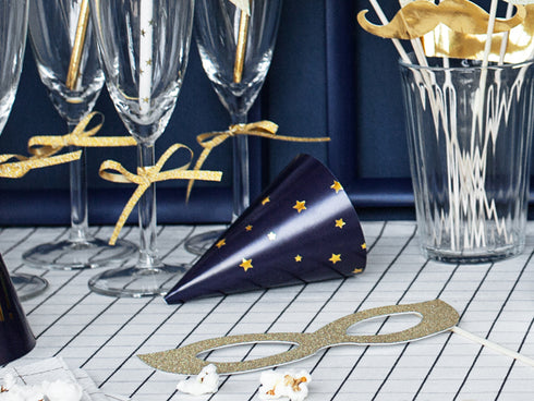 Small Navy Blue Paper Party Hats with Stars