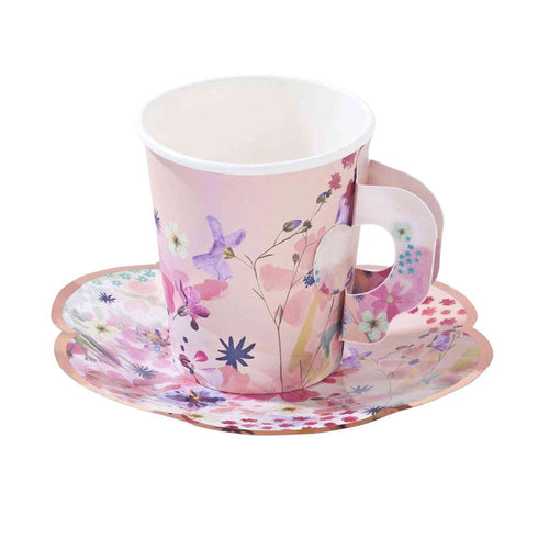 Paper Tea Cups and Saucer Set | Floral Blossom | Set 6