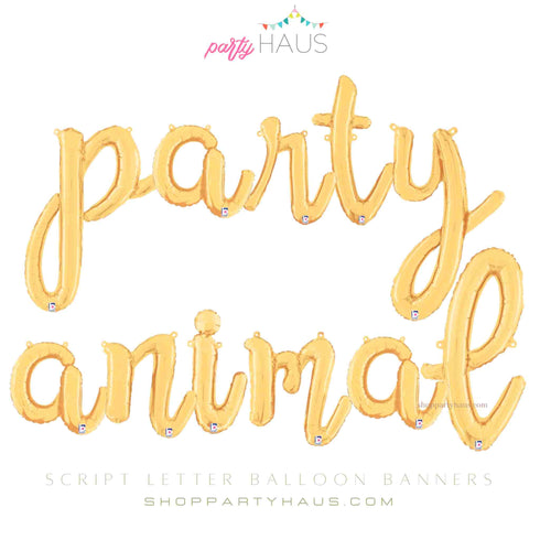 Party Animal Cursive Letter Balloons | Gold | Silver | Rose Gold