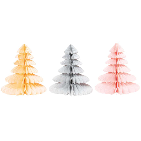 Christmas Tree Honeycomb Decorations | Pink, Grey and Peach | 8 Inch