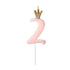 Pink Party Cake Candles with Gold Crown | Number 2