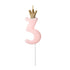 Pink Party Cake Candles with Gold Crown | Number 3