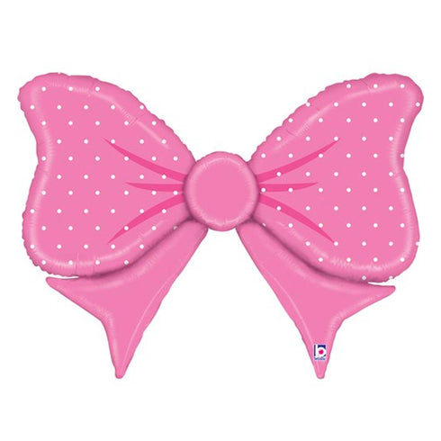 Pink Polka Dot Bow Foil Balloons | 35 Inch