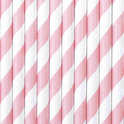 Pink and White Striped Paper Party Straws | Set 10
