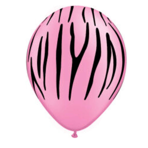 Pink and Black Zebra Stripes Animal Print Latex Balloons | Set 6