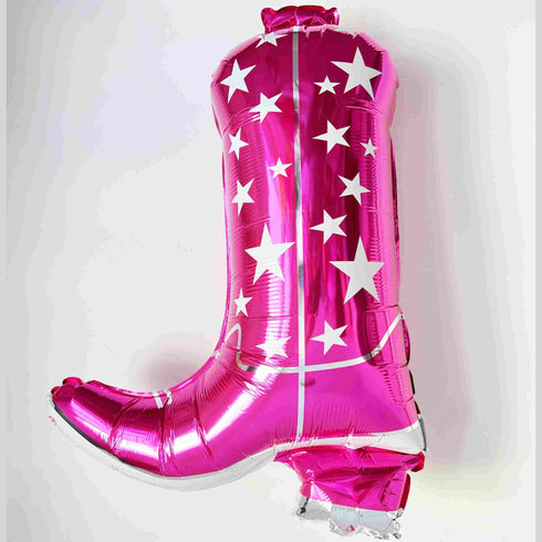 Bright Pink Stars Cowgirl Boots Balloon | 26 INCH
